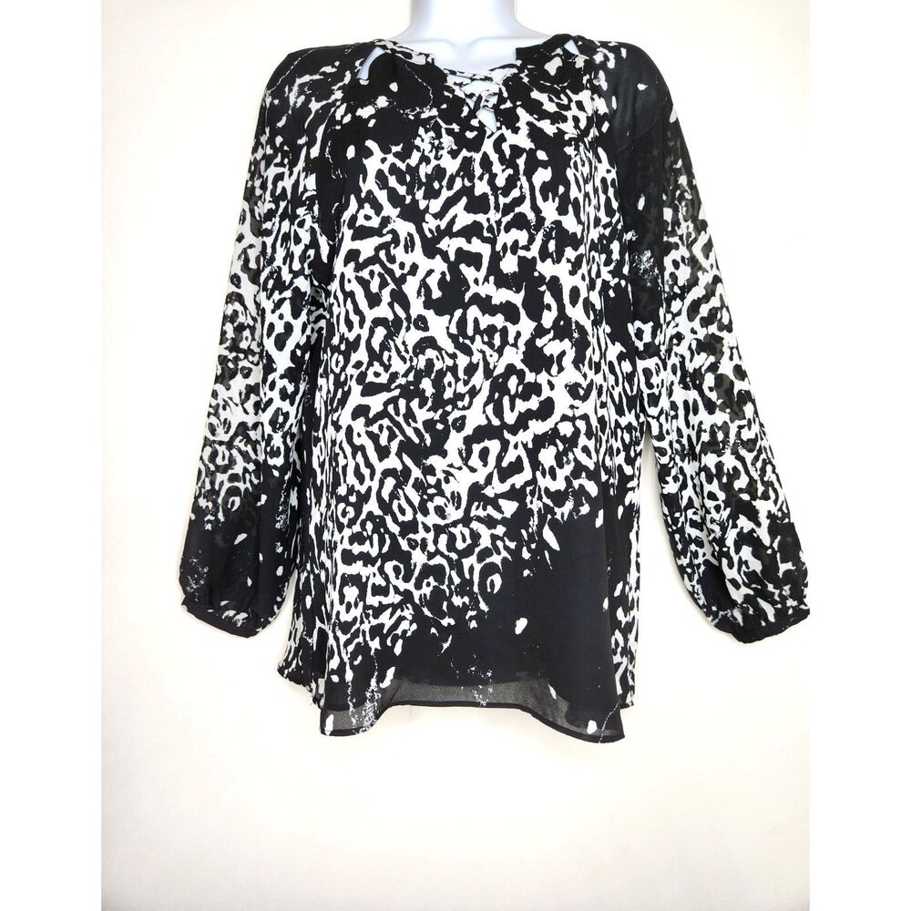 Laurie Felt Leopard Print Tunic Black White Abstract Lined Semi Sheer XS